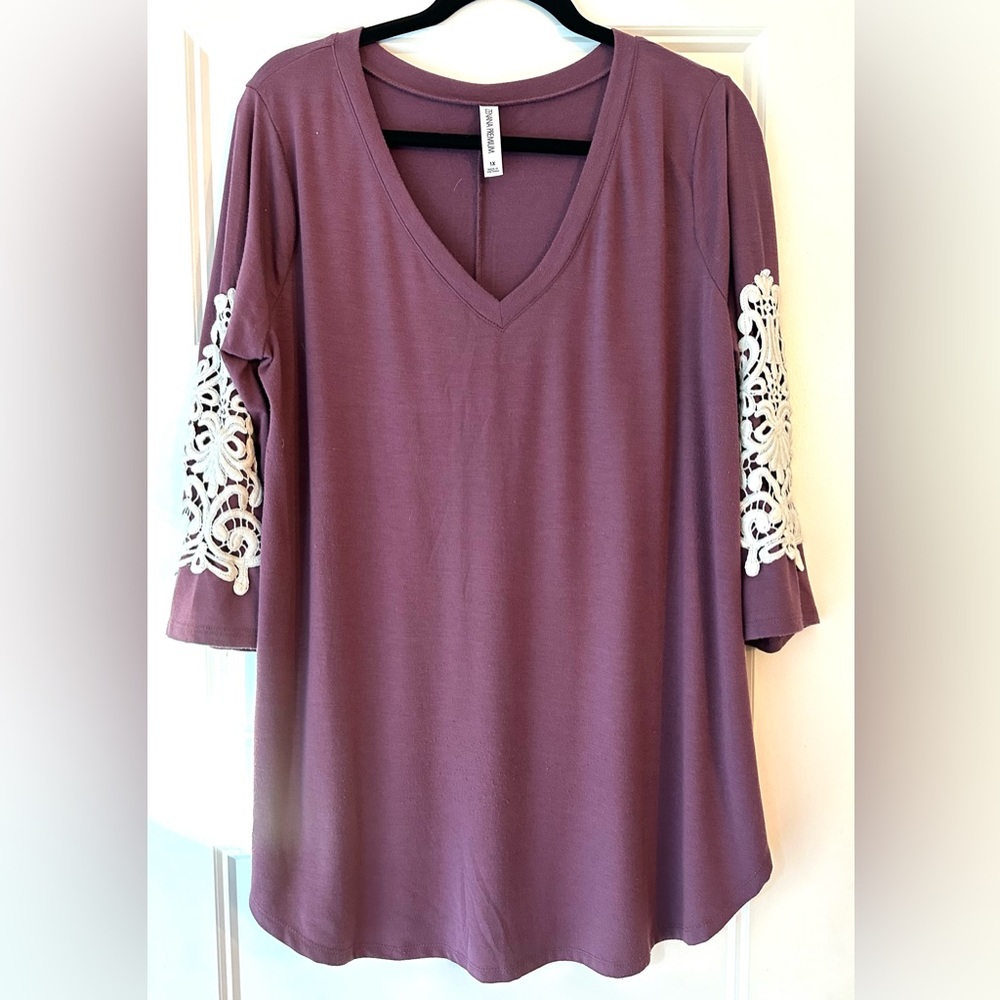 Zenana 3/4 sleeve top with embroidered sleeve detail